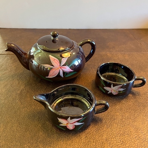 Vintage Stackable Brown Betty Teapot for one with Creamer and Sugar Bowl - Picture 4 of 15